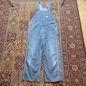 VTG 70s JCPenney Big Mac‎ Square back blue denim donut button fly overalls 39x26